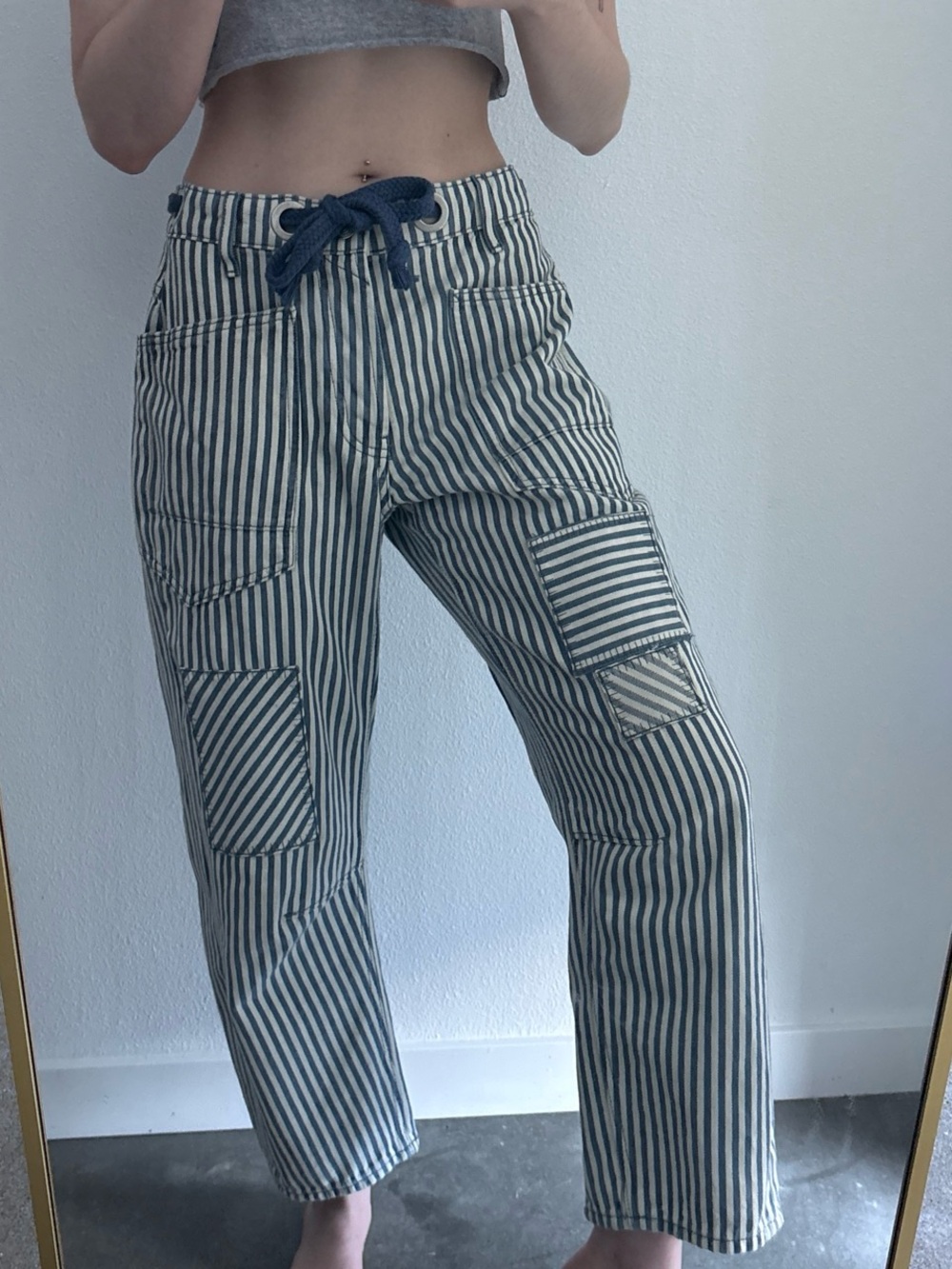 We The Free Moxie Low-Slung Barrel Railroad Jeans - Navy/White